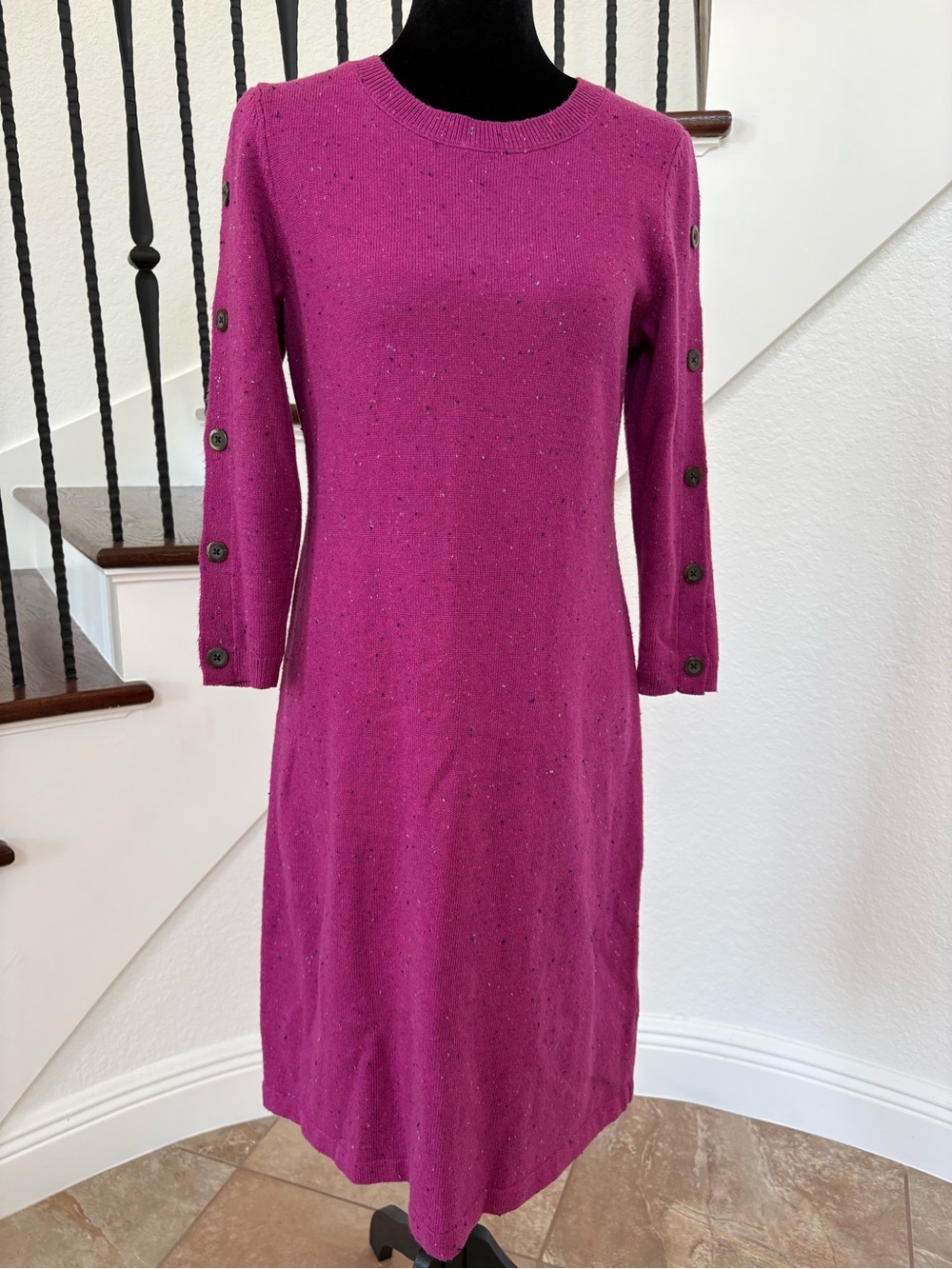 Talbots Fuchsia Button-Sleeve Knit Dress